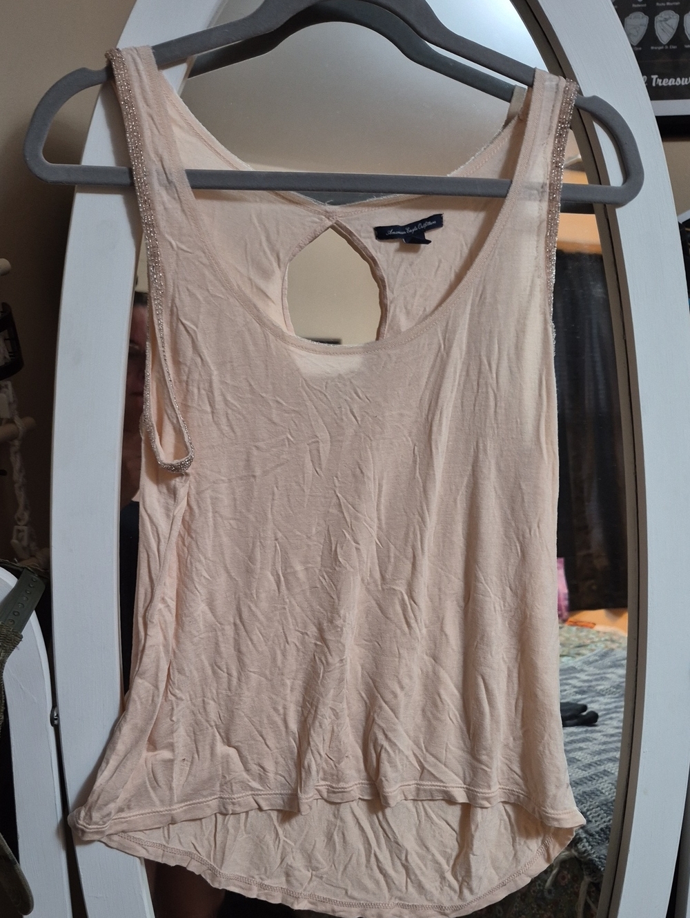 American Eagle Outfitters Light Blush Tank with Rhinestone Straps